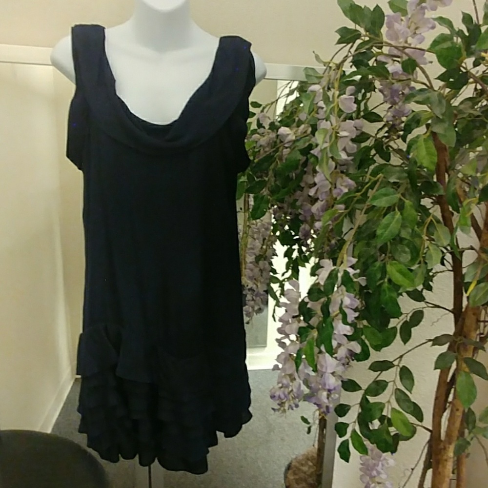 Eryn Brinie Navy Ruffled Mini Dress